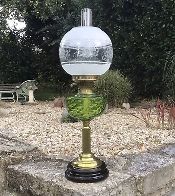 £165 • Buy Antique Oil Lamp Green Glass Font Duplex Burner Glibe Shaped Oil Lamp Shade