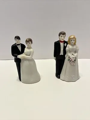 Vintage Wedding Cake Topper Bride Groom Figurine Hand Painted Ceramic Lot Of Two • $14.99