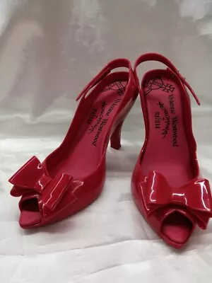 VIVIENNE WESTWOOD Rubber Pumps Red Ribbon High Heels 3.9 Inch Used From Japan • $180