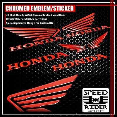 $24.95 • Buy 3.5  3d Wing Decal Sticker+7  Logo+letter Fairing/fender Emblem Honda Chrome Red