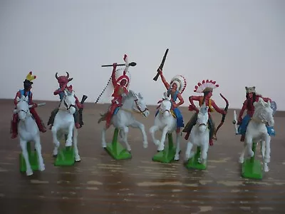 Britains Deetail Full Set 6 Mounted Indians White Horses Toy Soldiers • £42