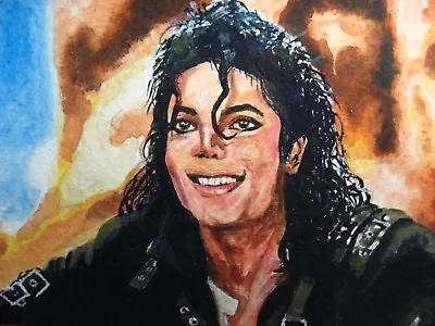 Watercolor Painting Michael Jackson Smile Portrait King Pop Dance Music ACEO Art • $75