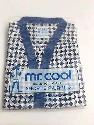 Mr Cool Vintage Mens Shortie Pyjamas Elastic Waist XL 110-115cm Blue /White • $29.95