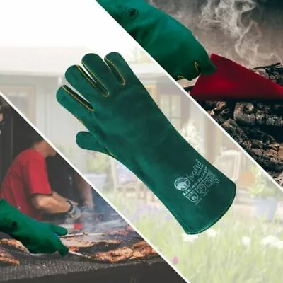 Welding Gloves Heat Resistant Leather Welders Work Safety Gauntlets TIG BBQ MIG • £13.74