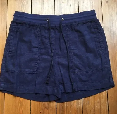Navy Blue Linen Shorts Ex Marks And Spencer New • £8.99