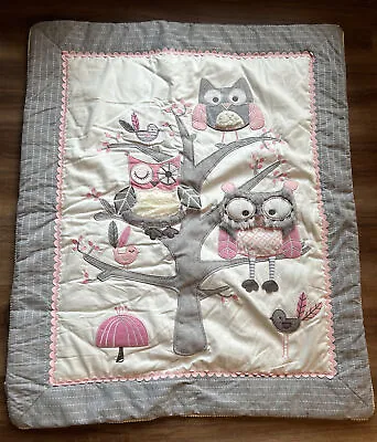 $35 • Buy Levtex Baby Night Owl Crib Quilt Grey Pink White Color