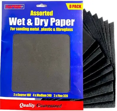 8pcs Assorted Wet And Dry Sandpaper Sheets For Metal Plastic Wood Mixed Grit • £3.99