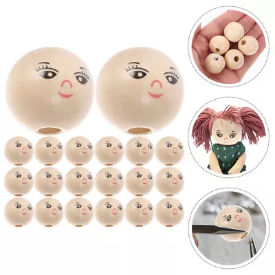  50Pcs Painted Wooden Beads Wooden Round Beads Smile Face Doll Head Beads A • £6.96