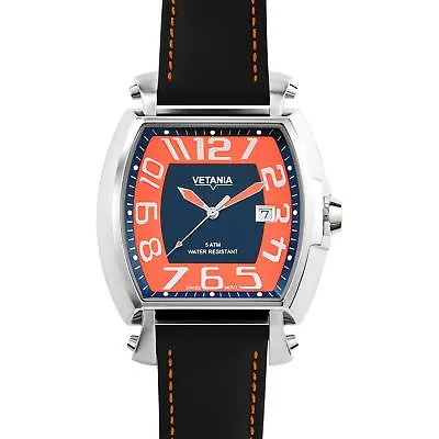 Vetania Manhattan Swiss Quartz Orange And Black Dial Leather Watch 4961313 • $129