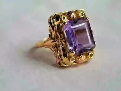 3Ct Emerald Cut Amethyst Vintage Cocktail Ring 14k Yellow Gold Over Lab Created • $64.99