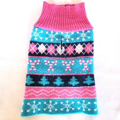 $6 • Buy Dog Sweater Size Small Christmas Theme Candy Canes Trees  Pink Blue White Navy