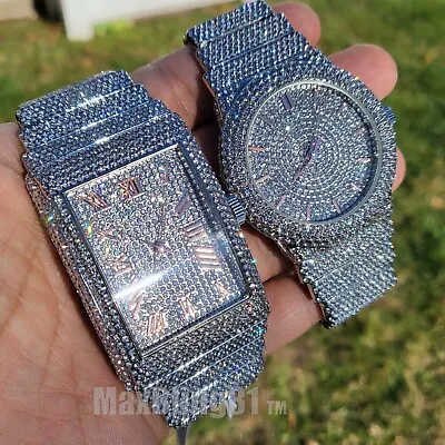 Hip Hop Watch Men Full Iced Band Silver Luxury Bling Simulated Diamond Bracelet • $39.95