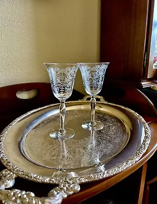 Vintage Wine Glasses 1940's Etched Champagne Stemware Cocktail Barware Set~2 • $25