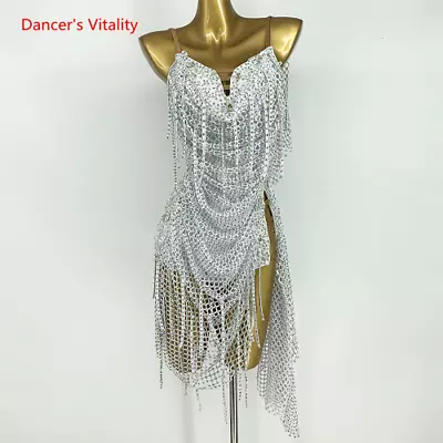 Adult Latin Dance Clothes Dress Rumba Full Stones Latin Dance Competition Skirt • $586.01