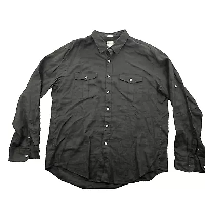 J. Crew Linen Shirt Men Size Large Long Sleeve Button Up Black • $19.78