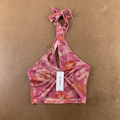 Miss Selfridge Womens Size 4 Pink Floral Printed Lurex Wrap Halter Neck Top NWT • $16.14