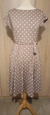 Lovely Wallis Mink/light Brown Polka Dot Fit & Flare Dress Size 12❤️❤️ • £8