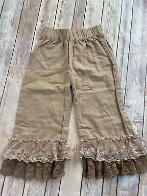 Matilda Jane Sz 8 PBN Almond Opal Big Ruffle Brown Tan Lace Pants B5 • $23.99