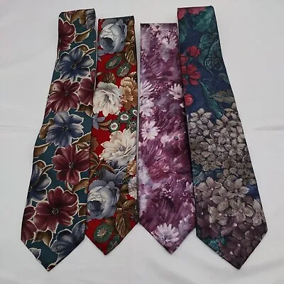 Lot Of Four Vintage '80s Large Floral Ties Necktie Polyester Reed St James Ketch • $16