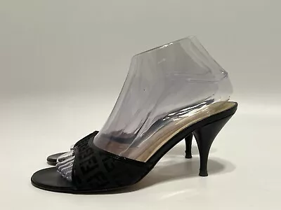 Vtg Fendi Black Zucca Sandal Heels 37.5 • $160