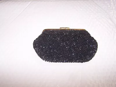 VTG Black Beaded Hand Made In British Hong Kong Clutch Purse Handbag • $21.95