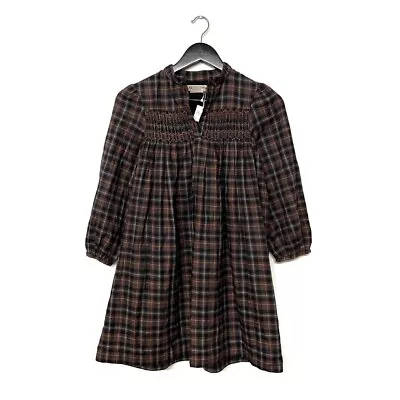 Bonpoint Tasmin Check Cotton Smocked Dress Size Y 10 140 Cm. Brown Plaid • $149