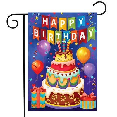 Birthday Celebration Garden Flag Balloons Birthday Cake 12.5 X18  Briarwood Lane • $9.86