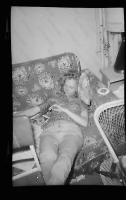 1960s Candid Ofpretty Girl Sleeping On Couch  2x2 3/4  Photo Negative 2Cl7 • $17.11