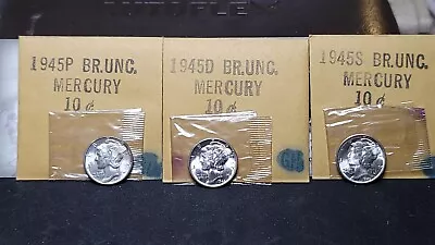 Lot Of 3 Mercury Dimes 10c 1945 P 1945 D & 1945 S CH/GEM BU Old Dealer Estate • $0.99