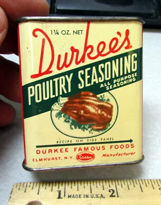 Vintage Durkees Poultry Seasoning 1.25 Oz Empty Spice Tin Great Turkey Graphics • $14.99