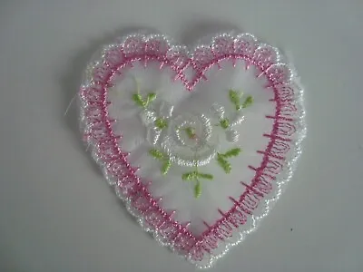 White/Pink Heart Lace Flower Motif Pack Of 5- 50mm Approx • £2.30