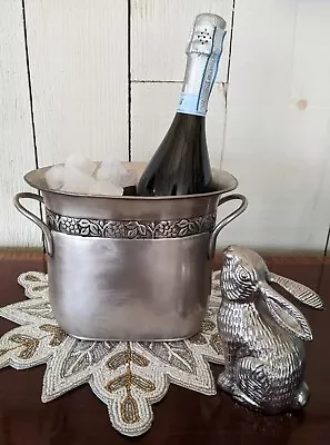 Pottery Barn Pewter Wine Champagne Ice Bucket Cooler W/ Divider Grapevine Scroll • $59