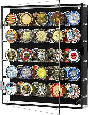 45 Coin Military Challenge Coin Pin Medal Display Case Cabinet Wall Rack • £19.95