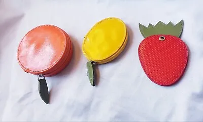 Vintage Retro Fruit Purse Trio Orange Wallet Lemon Coin Purse Strawberry Mirror  • $15