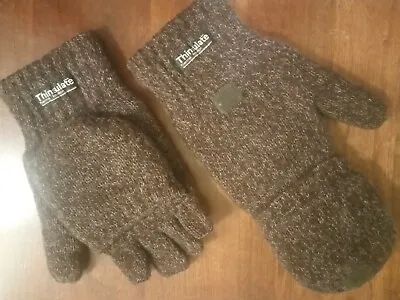 Wool Thinsulate Brown Men's Fingerless Convertible Mitten Flip-Top GLOVES-Medium • $22