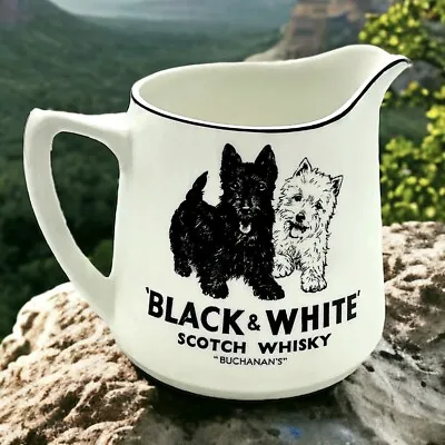 Vtg BLACK WHITE SCOTCH WHISKY PITCHER Buchanan Scottie Dogs Water Pitcher Mint • $79.98