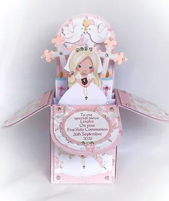 Handmade Pop Up Box Personalised Girl Holy Communion/ Confirmation Card • £5.50