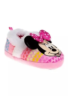 Toddler Girl Size L 9-10 Pink Hearts Minnie Mouse Girl's Slippers Indoor Shoes • $14.99