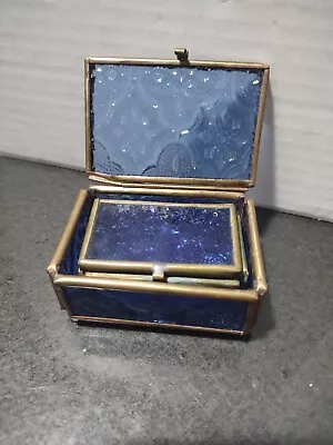 Cobalt Blue Nesting Boxes Glass W/ Metal Trim 2 Glass Boxes • $15.75