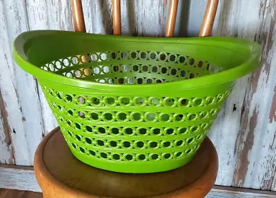 FESCO 2158 Vintage MCM 60s Green Plastic Oval Laundry Basket Hamper Cut Outs • $29.99