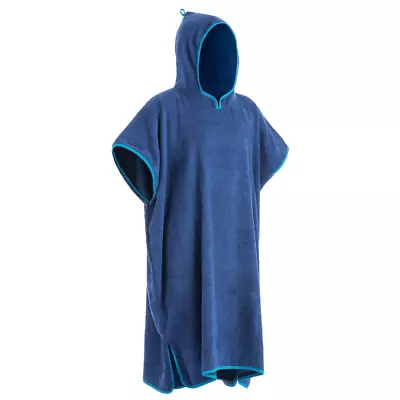 Adult Towel Poncho Hooded Robe Unisex Blue Swimming Pool Surf Beach Camping Gear • £24.99