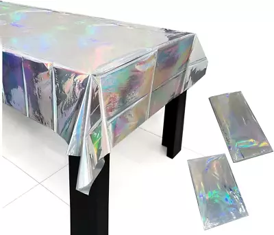 3 Pack Silver Tablecloth Iridescent Tablecloth Holographic Metallic Tablecloth F • $17.85