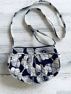 Vera Bradley Camellia Pattern Frannie Crescent Bag Crossbody Black White Small • $16.99