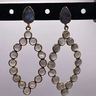 Elegant Labradorite 925 Sterling Vermeil Long Dangle Earrings • $35