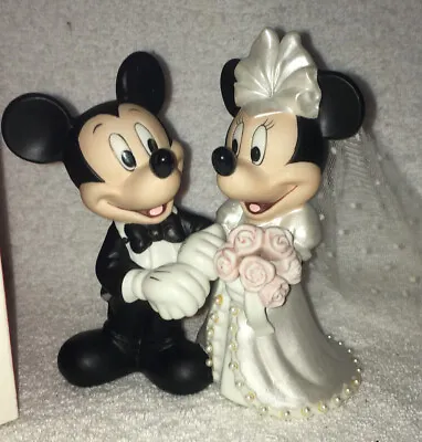 Mickey And Minnie Mouse Disney Bride Groom Wedding Cake Topper Figurine Ceramic • $75