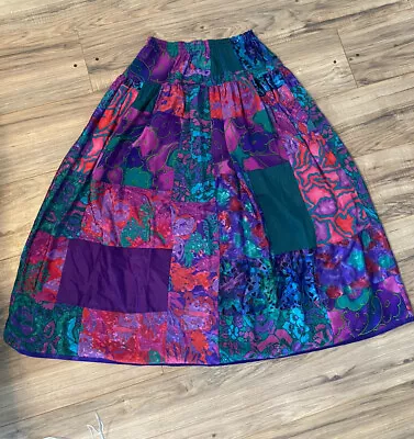 Maggie Shepherd M Long Full Patchwork Festival Floral Purple Vintage Skirt Exc • $34