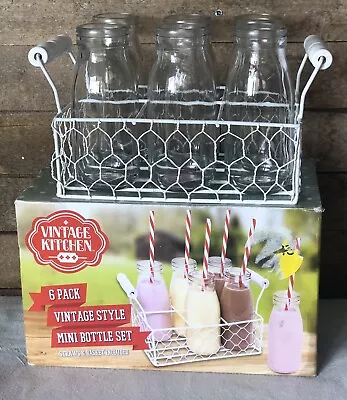 Vintage Kitchen 6 Pack Vintage Style Mini Bottle Set With Basket Pre-owned • £12