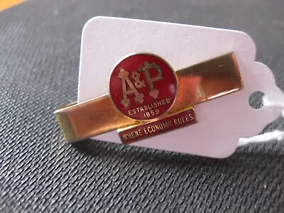 A & P Supermarket Goldtone  Tie Clasp  With Red Enamel • $10