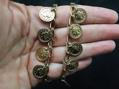 Vintage 1980's Gold Tone Goddess Athena Faux Coin Necklace 32  • $17.99