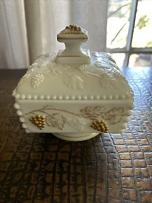 Vintage Westmoreland Milk Glass Beaded Grape Design Low Footed Candy Dish / Lid • $11.10